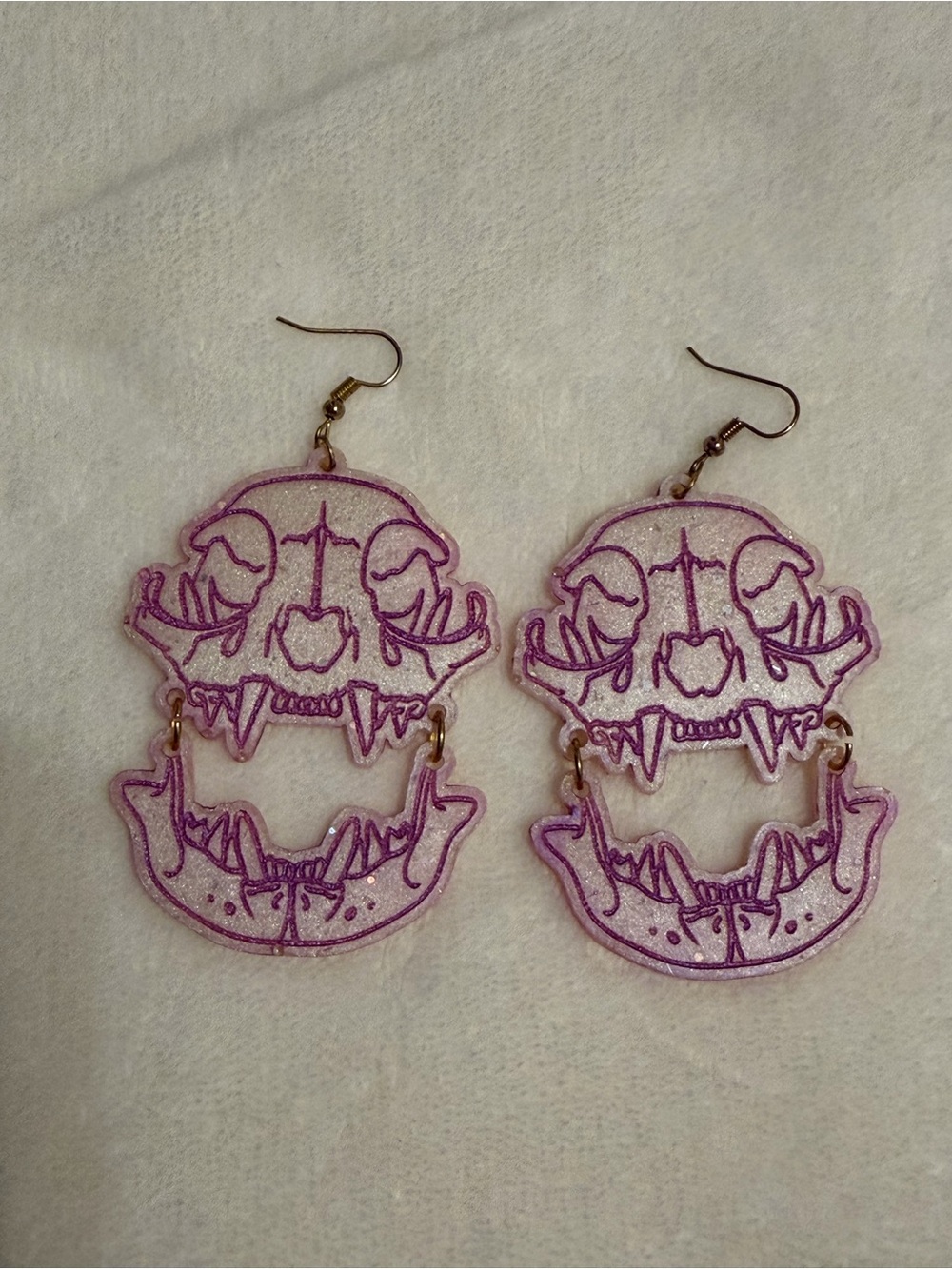 Magenta Skull Glitter Jaw Drop Earrings
